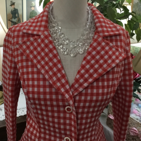 SOLD!! Aunt Nee's Custom 70's Red Gingham Pantsuit - Picture 2 of 8